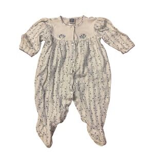 Little Me Baby Girls Floral Footed Sleeper White Purple Embroidered 6 Months